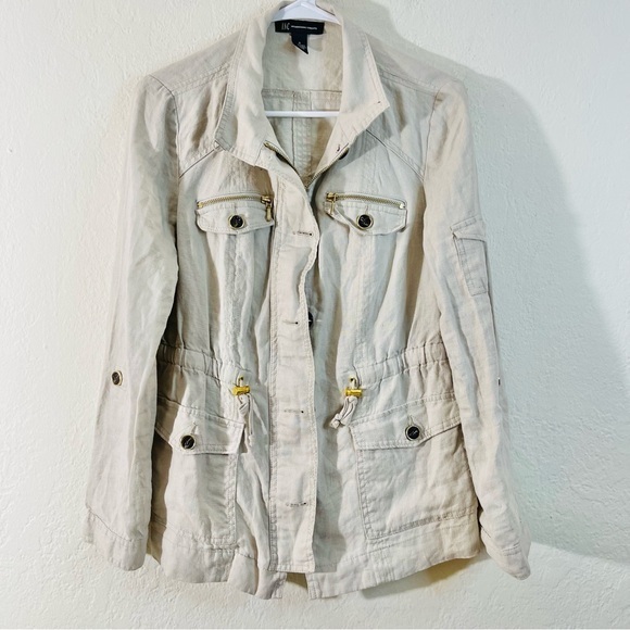 INC International Concepts Linen Utility JacketWomen Size Small Beige Pockets - Picture 1 of 9